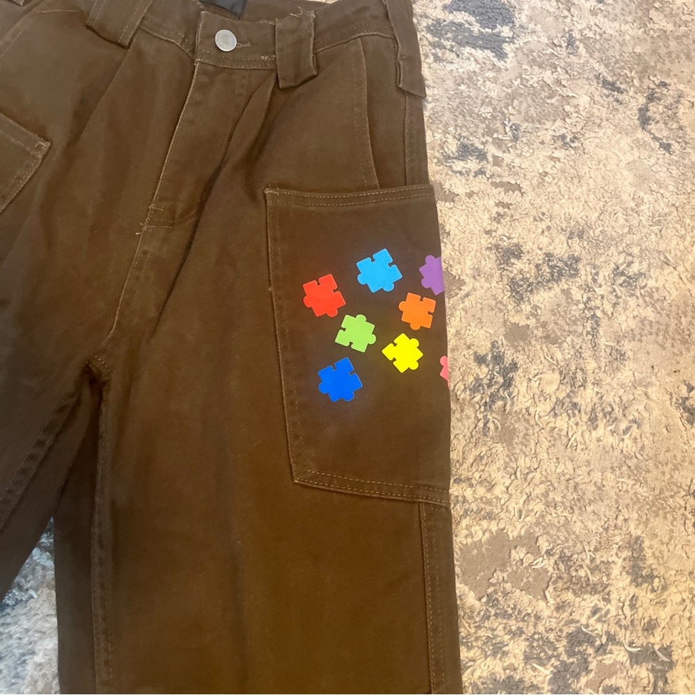 11KN Brown Cargo Pants Size Small Stars Pass By Leave Traces Puzzles - Picture 3 of 9